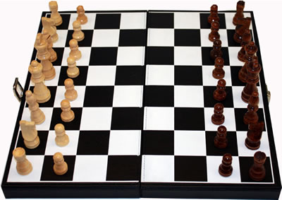 Backgammon Set & Chess Set in Black PU Carry Case